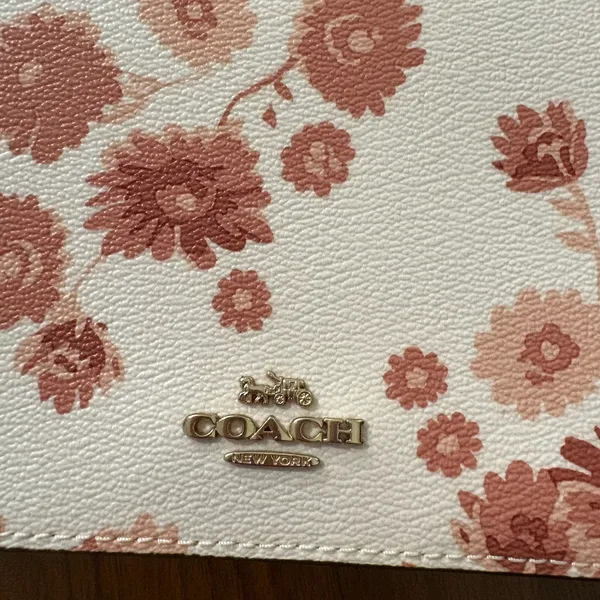 Coach Leather/Canvas Clutch Bag With Floral Print, Burgundy/Cream - Image 2