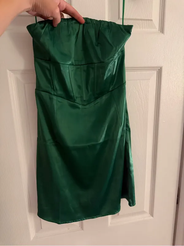 Sky to Moon NWOT Emerald Green Satin Corset Mini Dress - Image 2