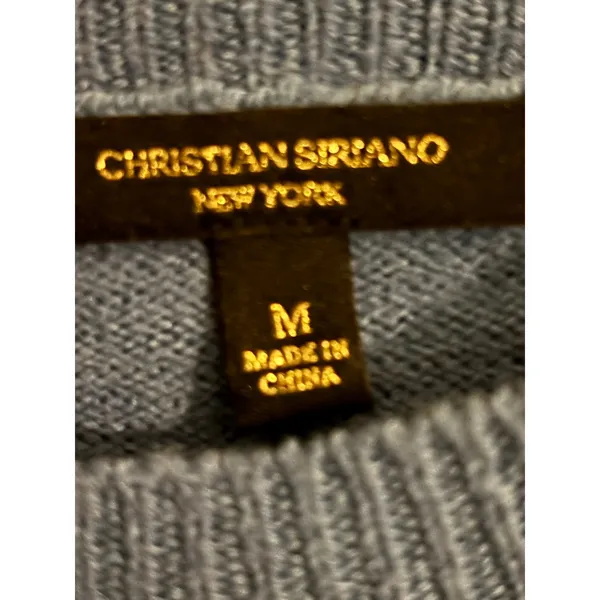 Christian Siriano New York Womens Blue‎ Pointelle Sleeve Crewneck Sweater Size M - Image 3