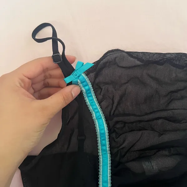 Victoria's Secret Black and Blue Bow Sheer Camisole - Image 3