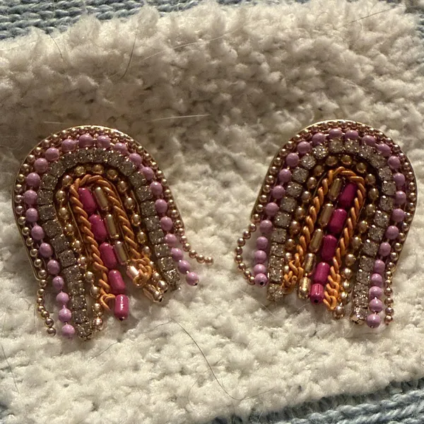 Colorful Beaded Earrings Pink - Image 2