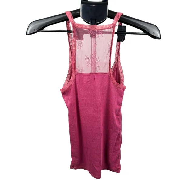 American Eagle Women's Pink Lace Trim Tank Top‎ - Image 2