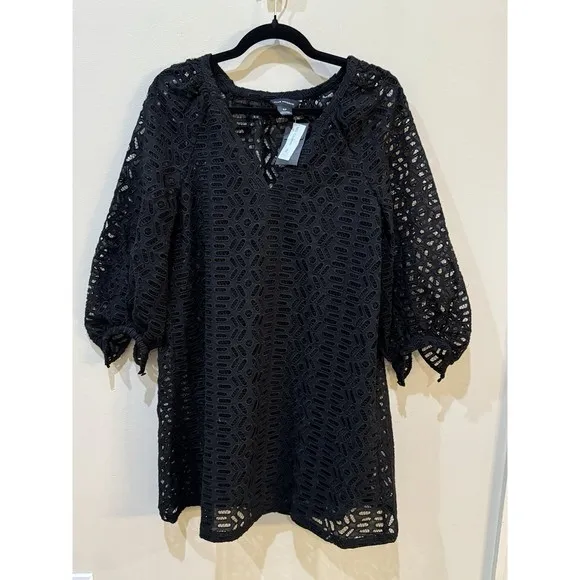 CLUB MONACO women's V Neck Eyelet Short Peasant Dres size Small Black NWT $249 - Image 6