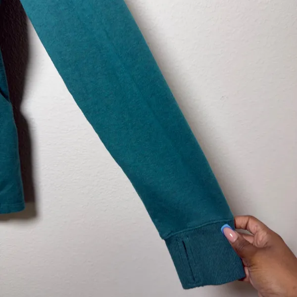 L.L.Bean Womens Cotton Cozy Mixed-Knit Pullover Medium Storm Teal Funnel‎ - Image 2