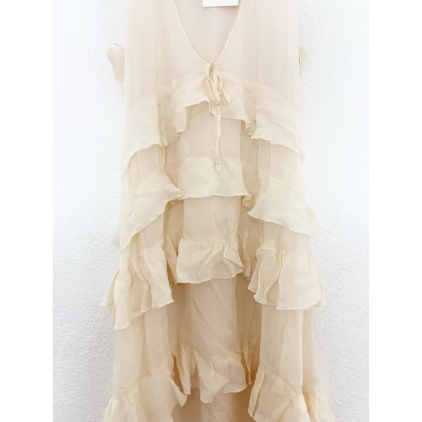Zara Chiffon Ruffled Cream Midi Dress 4772/314 NWT Size Small Boho Romantic - Image 10