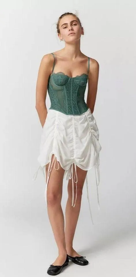 Urban Outfitters Modern Love Corset Slate Dark Green L Fairy Grunge Whimsy Lace - Image 2