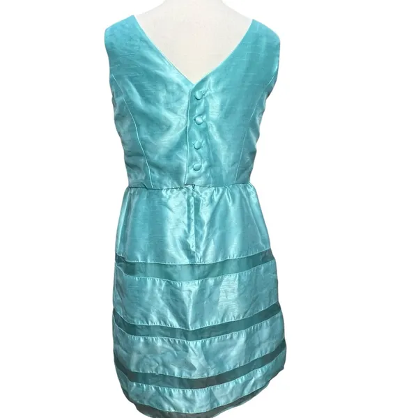 Taylor Dress Womens 10 Aqua Blue Satin Sleeveless Sheer V Back Party‎ Classic - Image 5