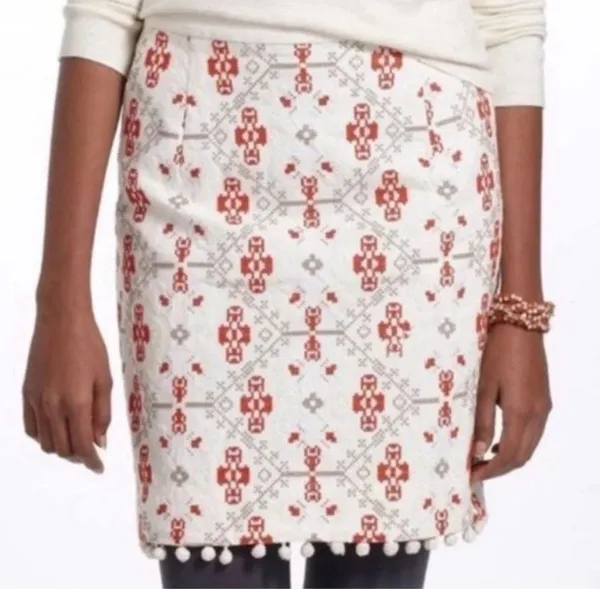 Maeve Anthropologie Blomma Pom Pom Cross Stitch Embroidered Skirt Size 8 - Image 10
