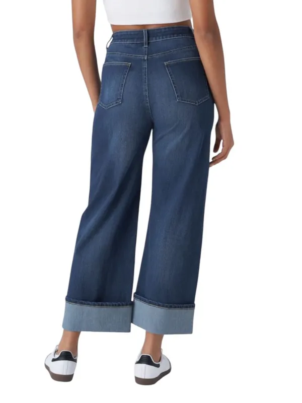 Halara Flex High Waisted Pockets Rolled Hem Wide Leg Washed Casual Jeans Size XS - Image 2