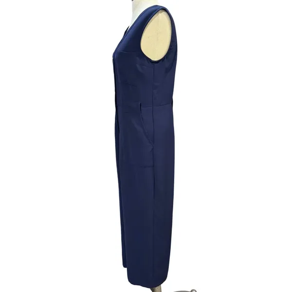A New Day M Button Front Utility Jumpsuit Navy Blue Coastal Summer Officewear - Image 4