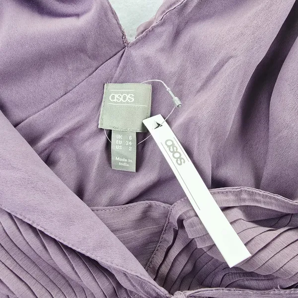 ASOS NWT Lavender Maxi Dress Pleated V Neck Sleeveless Tie‎ Waist Size 2 - Image 2