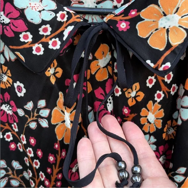 NWT Free People Daisy Jane Black Floral Swing Dress Generous Medium Retail $148 - Image 11