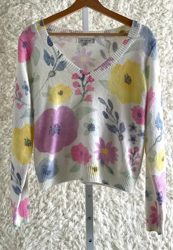 WOMEN'S FRANCESCA'S V-NECK FLORAL SWEATER~SIZE MEDIUM! - Image 5