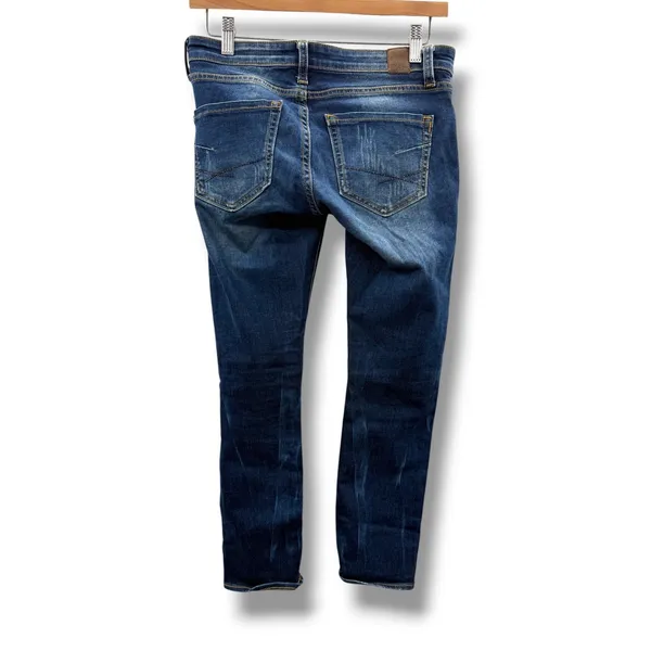 BKE Stella Straight Jeans Womens 25 Dark Wash‎ Blue Low Rise Whiskered Denim - Image 2