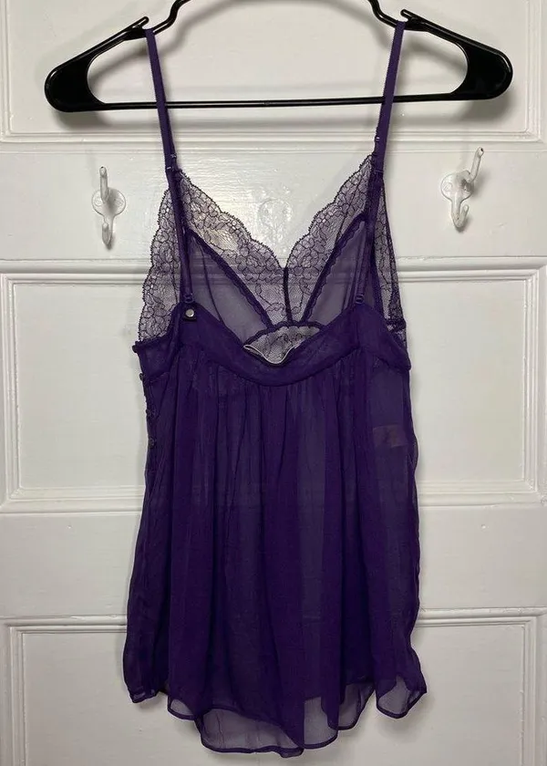Stella McCartney Silk Sheer Camisole Lingerie Top with Lace Detail Purple Small - Image 8