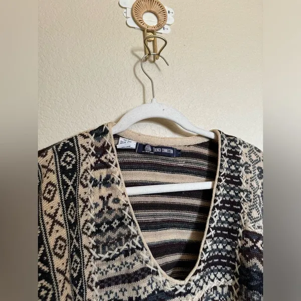 Vintage Grandma Knit Sweater Sz Small Oversized Patchwork‎ Striped Cozy Cabin - Image 3