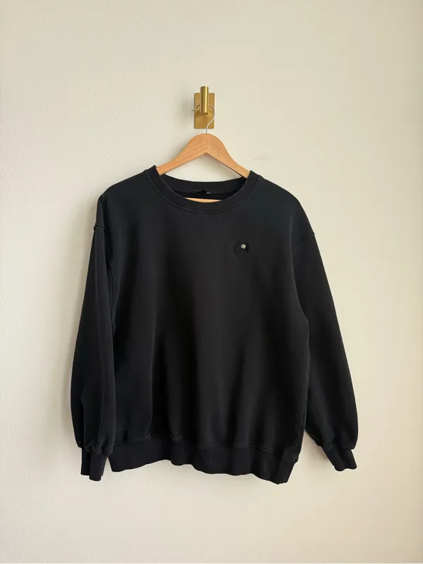For Love & Lemons Alex Oversized Crewneck Sweatshirt Black Embroidered Medium - Image 4