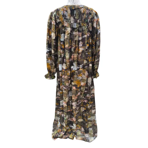 Anthropologie NWT Blair Maxi Dress Long Sleeve Smocked Gold‎ Metallic Detail S - Image 5