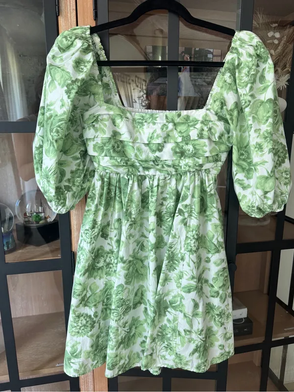 Abercrombie Emerson babydoll mini dress poplin cotton pockets square neck floral - Image 2