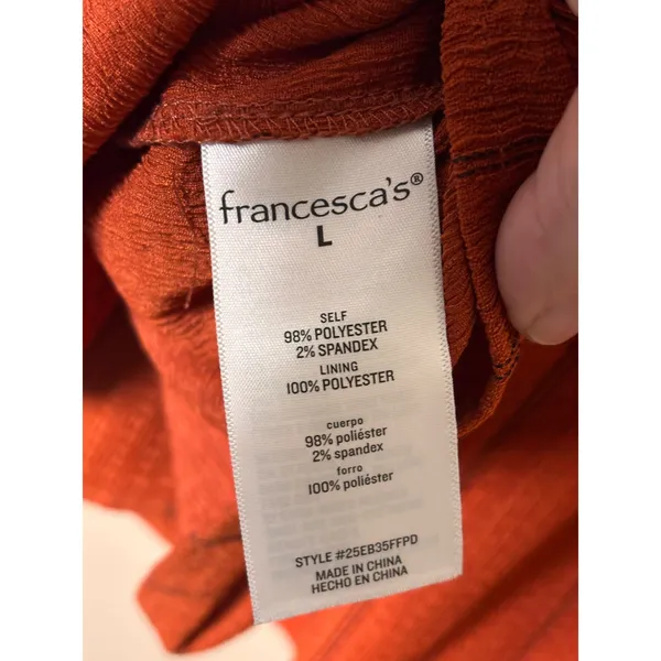 MiAmi Francesca's Women Mini‎ Dress L Rust Orange Striped Tie Front Boho Pockets - Image 9