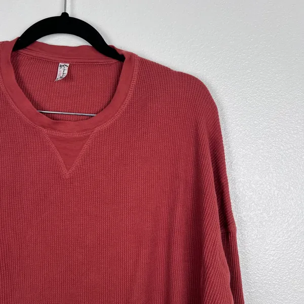 Free People Women Rust Waffle Knit Long Sleeve Tee Oversized Crew Neck S‎ - Image 3