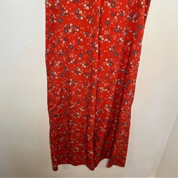 Japna Women's Size Medium Wide Leg Pants Orange Red Floral Pull On Elastic Waist - Image 3