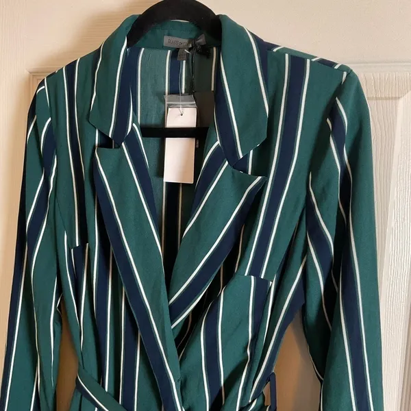 Rules of Etiquette Green & Navy Striped Blazer Romper Size Small NWT - Image 3