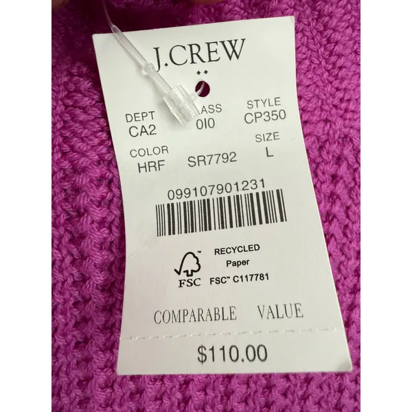 NWT J.Crew Womens Mock Neck Cotton Blend Sweater Fuschia Pink CP350 Size Large - Image 4