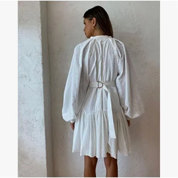 NEW White Eyelet Swing tunic Mini Dress Pockets S - Image 3