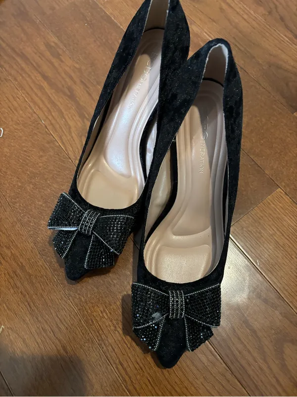 BCBGeneration Black Pointed-Toe Heels with Rhinestone Bow Accent - Image 2