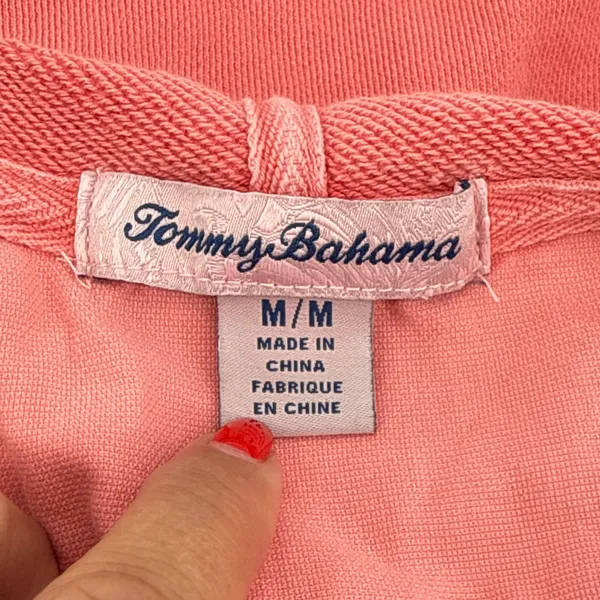 Tommy Bahama Sunray Cove Hybrid Pullover‎ Sweatshirt Coral Cotton V Neck Medium - Image 6