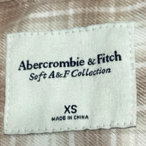 Abercrombie & Fitch Tan Flannel Plaid Checkered Button Up Shirt Blouse Top Sz XS - Image 4