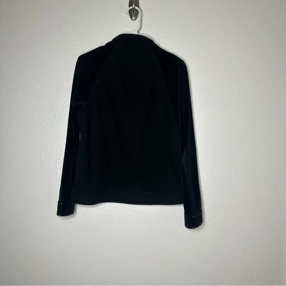 St. John Sport‎ Black Velvet Stretch Zip Up Studded Jacket Small - Image 7