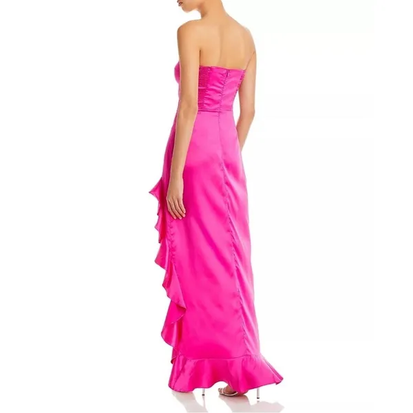 AQUA Strapless Ruffle High Slit Maxi Dress - Image 2
