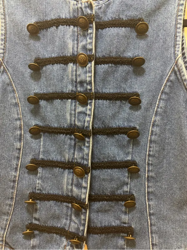 Vintage Military-Inspired Blue Denim Vest with Black Trim - Image 5
