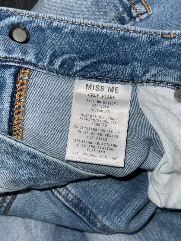 MISS ME Denim Crop Flare Jeans Light Wash Raw Hem Womens 32 x 26 Stretch M2190FL - Image 9