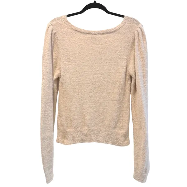 LE LIS Square Neck Eyelash‎ Knit Sweater Cream NWT Puff Sleeve Women Large Soft - Image 3