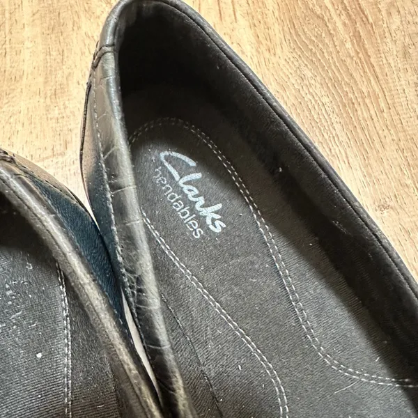 Clarks | Bendables Dark Blue Black Leather Croc Embossed Slip On Loafer Shoe, 8M - Image 6