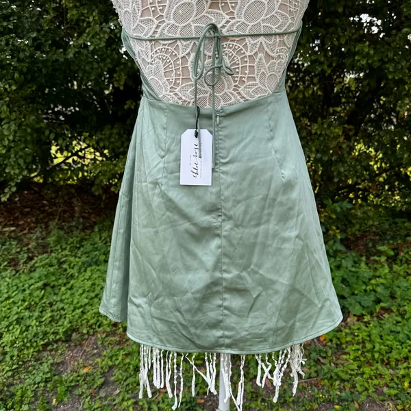 Le Lis Light Olive Green‎ Avaya Halter Satin Mini Dress Sz M Party Nightclub NWT - Image 6