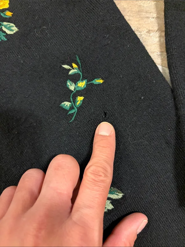 Pendleton Wool Black Sweater with Red and Yellow Rose Embroidery - Image 4
