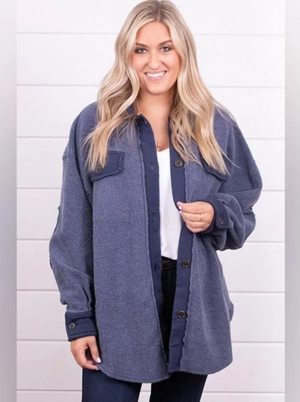 Free People Ruby Oversized Shirt Jacket in Oceana Blue L - Image 3