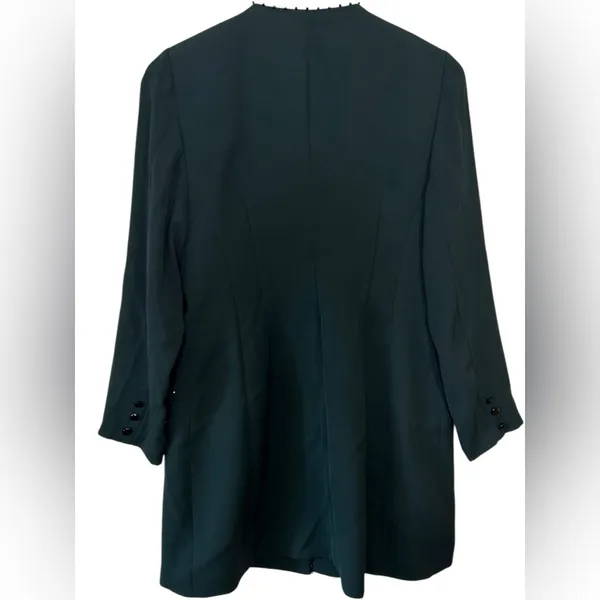Sunny Choi Vintage Emerald Greed Beaded Sequin‎ Accent Longline Button Blazer 14 - Image 4