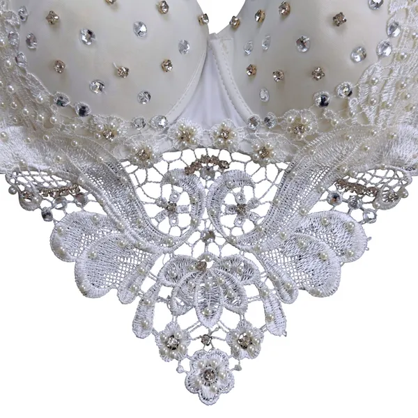 Love J White Rhinestone and Lace Beaded Bustier Crop Top Bralette Boudoir Sexy - Image 5
