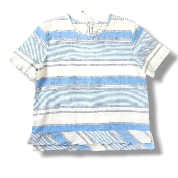 Lou & Grey Linen Cotton Striped Crop Top Blue White Grey Size M - Image 9