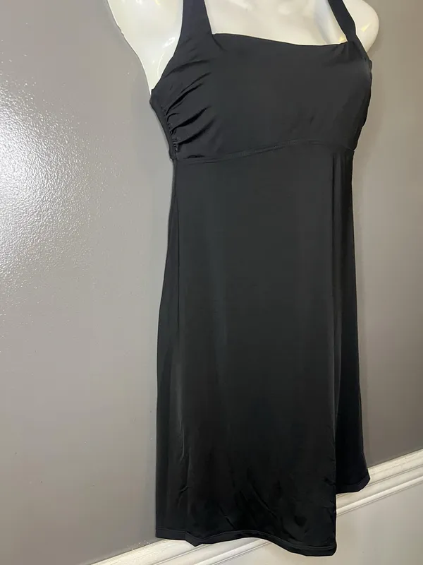 Athleta Swimdress Womens 34B/C Black Solid Tank Built In Bra Adjustable Straps - Image 3
