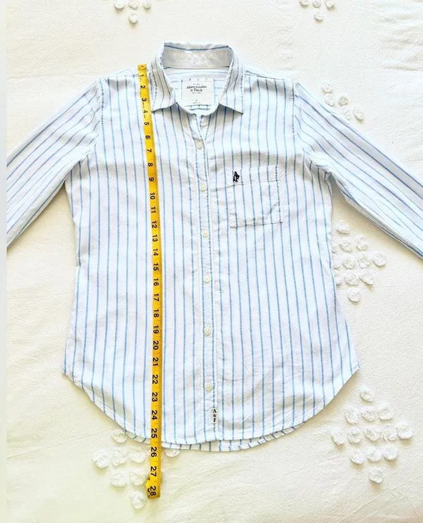 Abercrombie Vintage Y2K Striped Linen Button Up Shirt - White/Blue - S - Image 12
