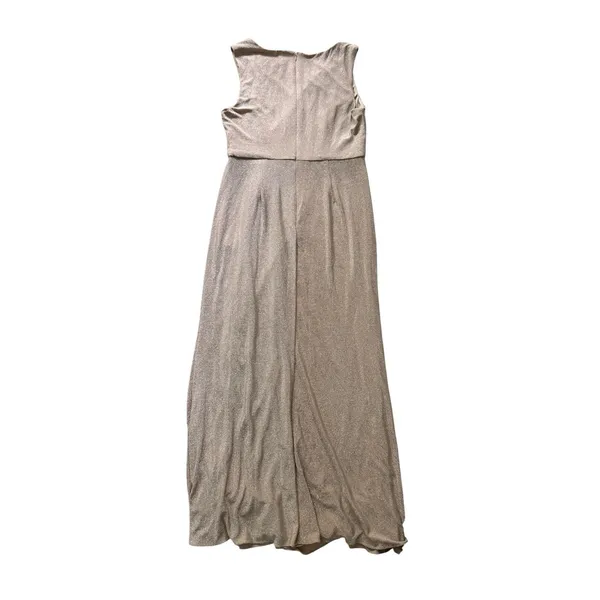 Papell Studio Metallic Draped Knit Dress Gown V-Neck NWT US 12 Beige Biscotti - Image 5