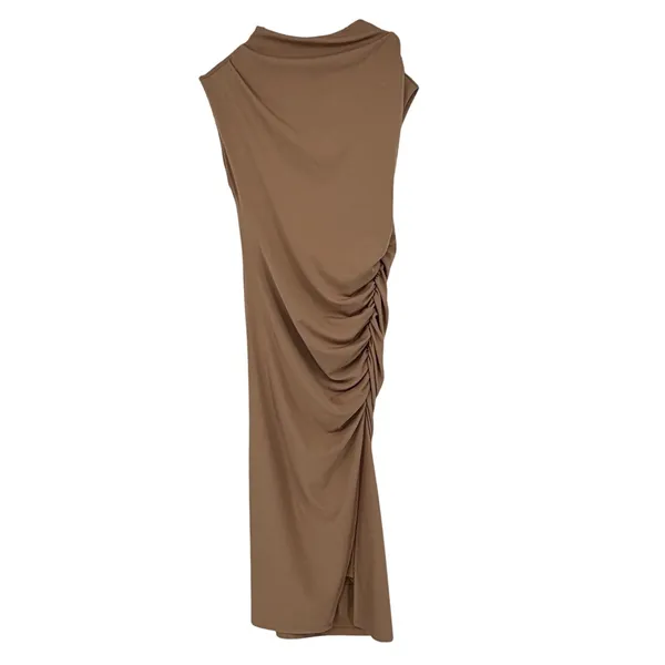Anthropologie Maya Ruched Cowl‎ Neck Midi Dress Tan Brown Womens Size L - Image 3