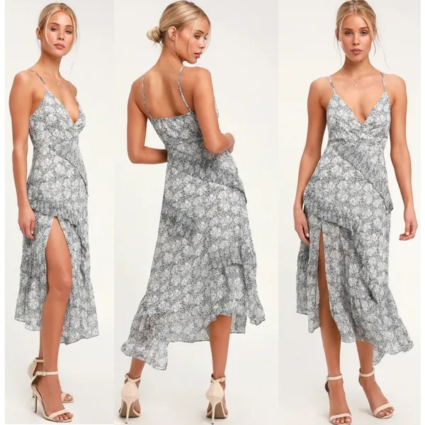 Lulus These Memories Light Blue Floral Print Ruffled Midi Dress Dance Size XL - Image 2