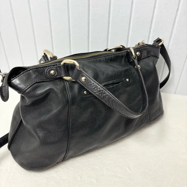 B Makowsky Large Black Genuine Leather Handbag‎ Lombard Satchel - Image 3
